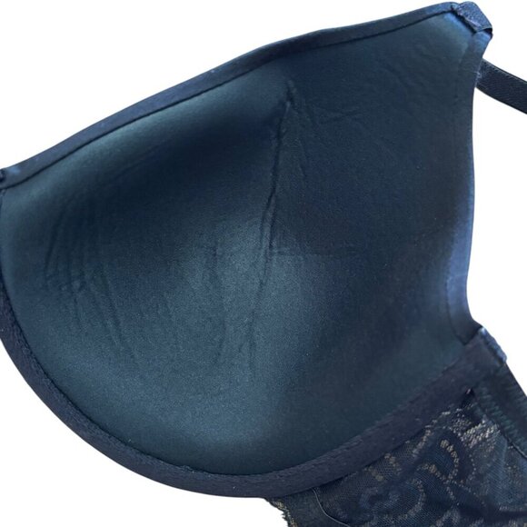 NWT Le Mystere Black Seamless Contour Bra Size 36E Soft Cup Underwire Lace Wing - Picture 4 of 6